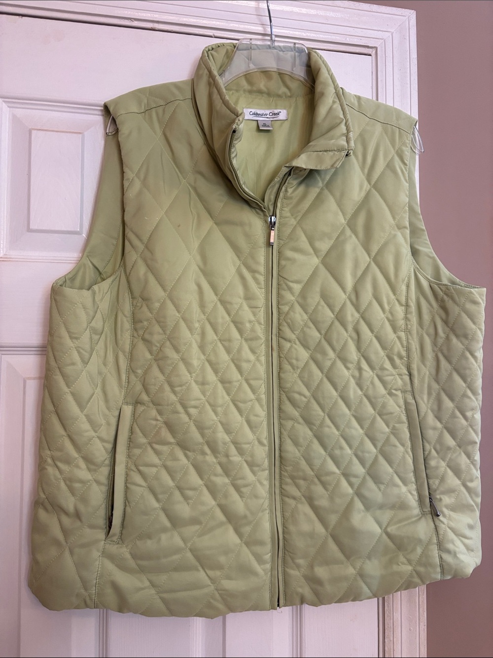 Coldwater Creek Quilted lime Green Zip-Up Vest XL